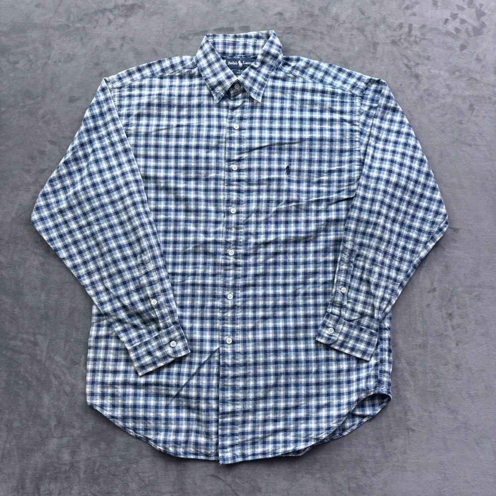 Polo Ralph Lauren Blake Mens Large Blue Gingham Plaid Cotton Button Down Shirt